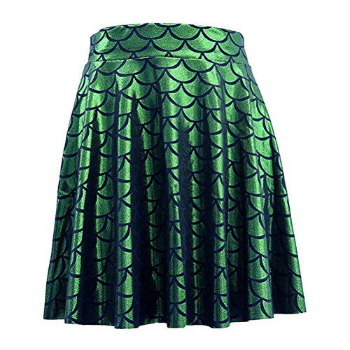 Alaroo Girls Stretchy Fish Scale Mermaid Print Flared Skater Mini Skirt S-4XL