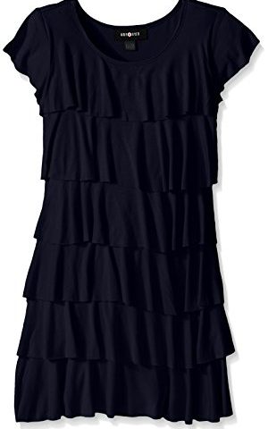 Amy Byer Girls' Cap Sleeve Ruffle Knit Dress