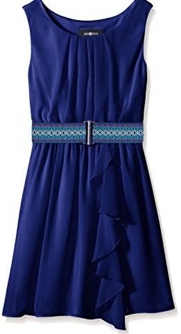 Amy Byer Big Girls' Pleat Neckline Ruffle Front Dress