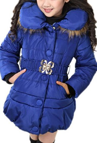 Arshiner Girls' Padded Coat Winter Jacket with Bowknot Belt and Fur Hood