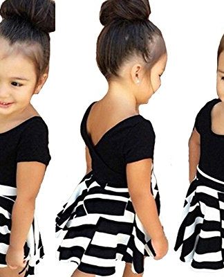 Baby World Baby Girls Fashion Dresses Sets Black Top+Strip Skirt 2 Pcs Outfit