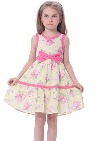 Bonny Billy Girls Sleeveless Cotton Print Casual Children Dress with Sash