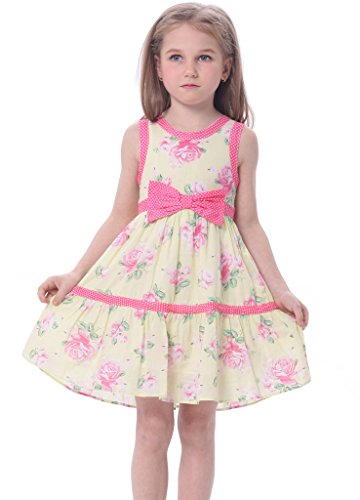 Bonny Billy Girls Sleeveless Cotton Print Casual Children Dress with Sash