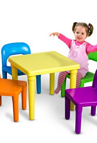 OxGord PLTC-01 Kids Plastic Table and Chairs Set (4 Chairs and 1 Table)