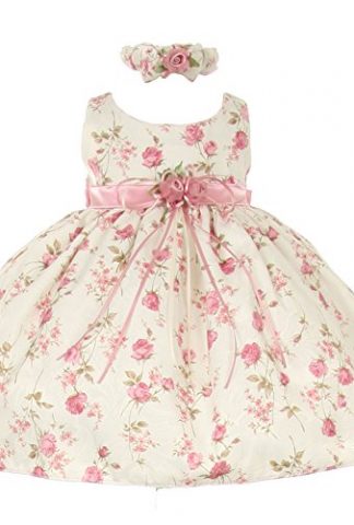 Cinderella Couture Baby Girls Pink Rose Printed Jacquard Occasion Dress 6-24M