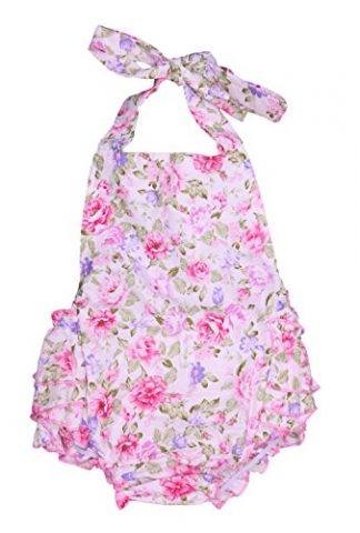 DQdq Baby Girls' Floral Print Ruffles Romper Summer Dress