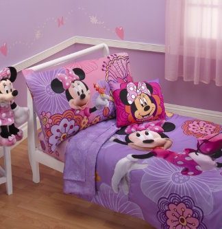 Disney 4 Piece Minnie's Fluttery Friends Toddler Bedding Set, Lavender