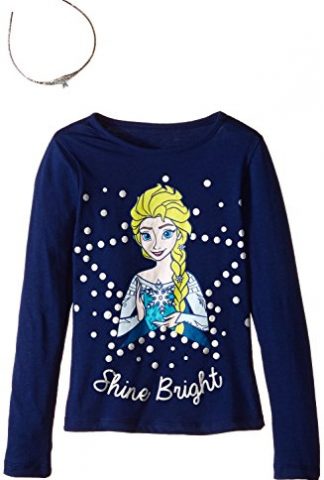 Disney Girls' Frozen Elsa Long Sleeve T-Shirt with Tiara