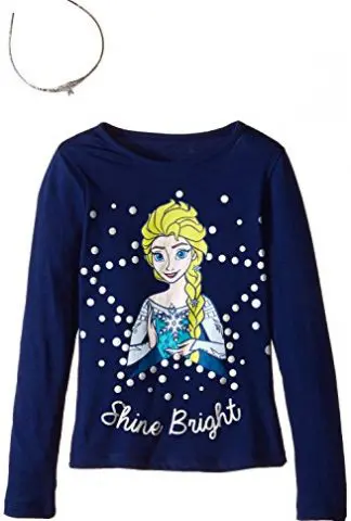 Disney Girls' Frozen Elsa Long Sleeve T-Shirt with Tiara