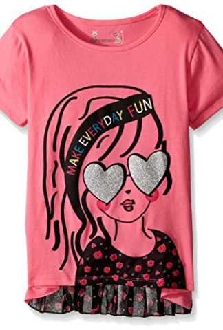 Dream Star Girls' Short Sleeve Screen Top with Fringe Hem