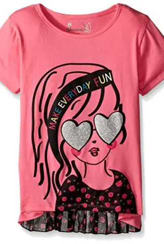 Dream Star Girls' Short Sleeve Screen Top with Fringe Hem