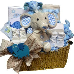 Eli or Ellie The Elephant Baby Gift Basket, Choice of Blue Boys or Pink Girls