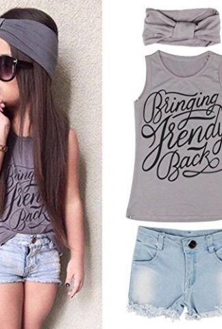 FEITONG 1Set Little Girls Vest Top Clothes+Jeans Pants Shorts+Scarf Suit Outfit