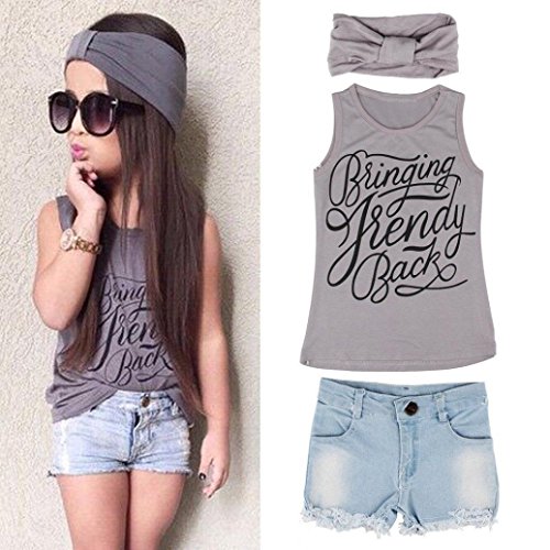 FEITONG 1Set Little Girls Vest Top Clothes+Jeans Pants Shorts+Scarf Suit Outfit