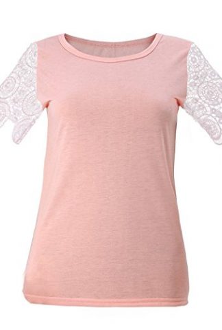 FUNOC Womens Summer Casual Short Sleeve Shirt Tops Blouse Ladies Lace Casual Top Tank