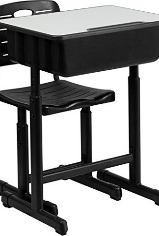 Flash Furniture YU-YCX-046-09010-GG Adjustable Height Student Desk and Chair with Black Pedestal Frame