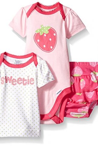 Gerber Baby Girls' 3 Piece Bodysuit, Lap-Shoulder Shirt, and Skort Set
