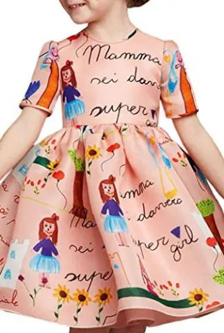 Girls Princess A Line pink playwear Mamma print Party Dresses 2T-7T