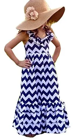 Kids Girls Backless Wave Stripe Maxi Long Sundress Boho Dress Skirt