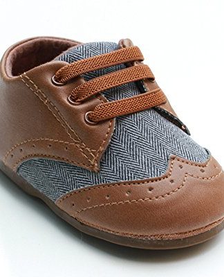 Kuner Baby Boys Brown Pu Leather +Canvas Rubber Sole Outdoor First Walkers Shoes 6- 24 Months