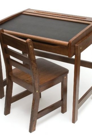 Lipper International Child's Desk with Chalkboard Top and Chair Set, Walnut