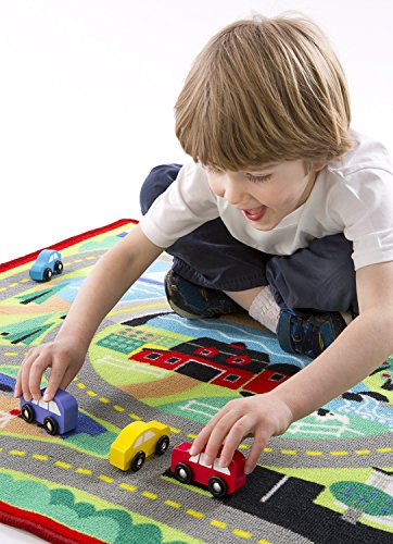 Melissa & Doug Round the Town Road Rug and Car Activity Play Set With 4 Wooden Cars (39 x 36 inches) - Image 4