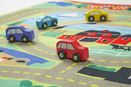 Melissa & Doug Round the Town Road Rug and Car Activity Play Set With 4 Wooden Cars (39 x 36 inches) - Image 5