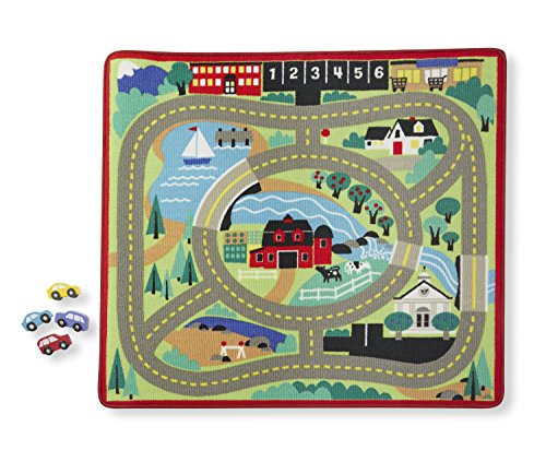 Melissa & Doug Round the Town Road Rug and Car Activity Play Set With 4 Wooden Cars (39 x 36 inches)