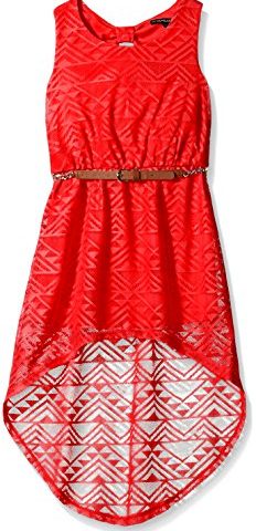 My Michelle Girls' Crochet Hi Low Bow Back Dress with Keyhole and Belt