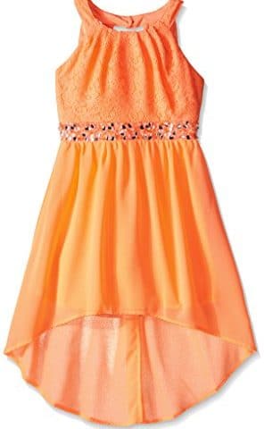 My Michelle Big Girls' Halterneck Dress with Lace Bodice Hi Low Hem and Beaded Waistband