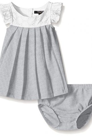 Nautica Girls' Jersey Pleat Dress with Eyelet Yoke and Sleeve