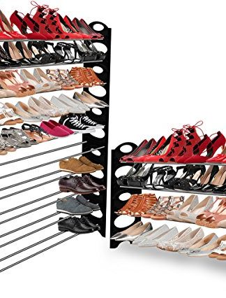 OxGord 50-Pair Shoe Rack Storage Organizer, 10-Tier Portable Wardrobe Closet Bench Tower Stackable, Adjustable Shelf - Strong & Sturdy Space Saver Wont Weaken or Collapse - Black