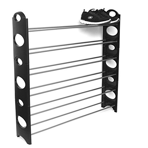 OxGord 50-Pair Shoe Rack Storage Organizer, 10-Tier Portable Wardrobe Closet Bench Tower Stackable, Adjustable Shelf - Strong & Sturdy Space Saver Wont Weaken or Collapse - Black - Image 8