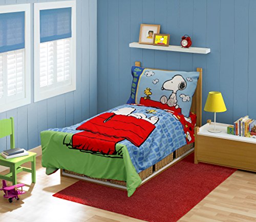 Peanuts Snoopy On The House Toddler Bed Set, Blue