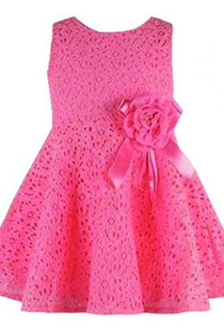 Rorychen Cute Baby Girls Sleeveless Lace Pleated Dress with Flower Party(0-24M)