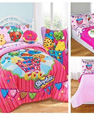 Shopkins Kids 5 Piece Bed in a Bag Twin Size Bedding Set - Reversible Comforter, Microfiber Sheets and Pillow Cases