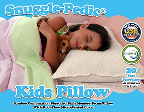 Snuggle-Pedic Toddler and Kids Pillow | Kool-Flow Ultra Luxury Bamboo Cover With Shredded Memory Foam | All U.S.A. Made | Fits Children For Bed Sleeping, Reading and Travel