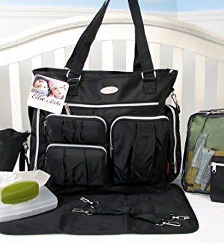 SoHo Collection, Times Square 8 pieces Diaper Tote Bag set (Classic Black)