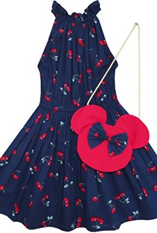 Sunny Fashion Girls' Dress Cherry Fruit Print Cotton With Cute Handbag Blue