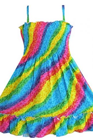 Sunny Fashion Girls' Rainbow Smocked Halter Dress