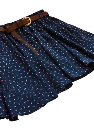 Sweet Blue Girls Pleated Floral Chiffon Mini Skirt with Belt