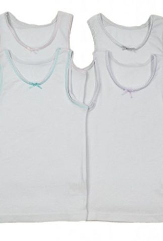 T-cottons Little Girls 100% Cotton Scoop neck Undershirt In White (4 Pack)