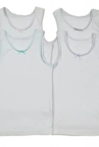 T-cottons Little Girls 100% Cotton Scoop neck Undershirt In White (4 Pack)