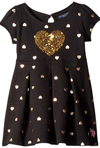 U.S. Polo Assn. Little Girls' Metallic Heart Print French Terry Dress