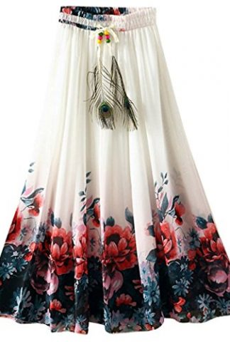 Women's Chiffon Skirt Printing High Waist Long Skirt Girls Midi Skirt for Ladies