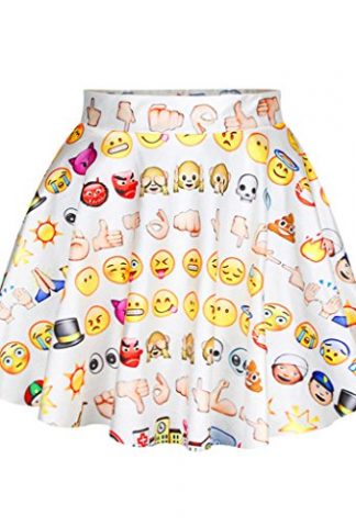 Women's Emoji 3D Digital Print High Waisted Pleated Skater Skirt