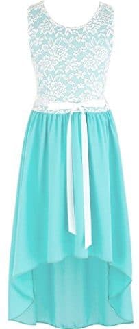 Wonder Girl Big Girls' VLC Lace Contrast Chiffon High Low Dress Satin Belt Set
