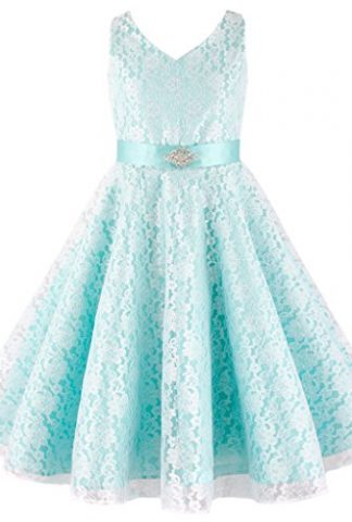 Wonder Girl V Neck Big Girls' Lace Flower Satin Dress Brooch Sash