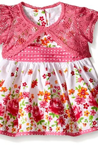 Youngland Baby Girls' Floral Print Dress with Crochet Lace Cardigan